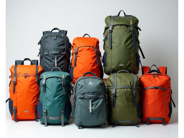 Multiple touring backpacks of different sizes and designs